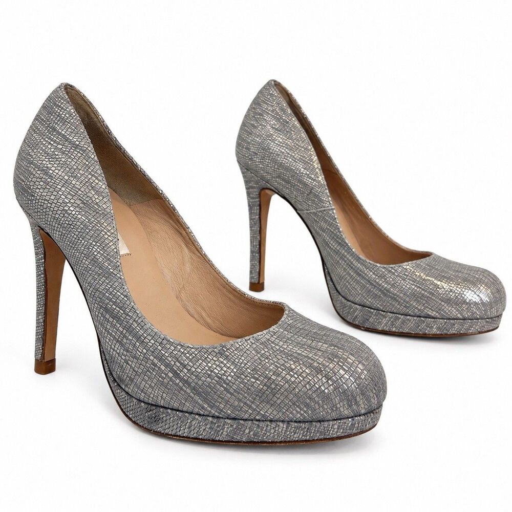 L.K. Bennett Silver Metallic Round Toe Platform Pumps Heels EU 37.5